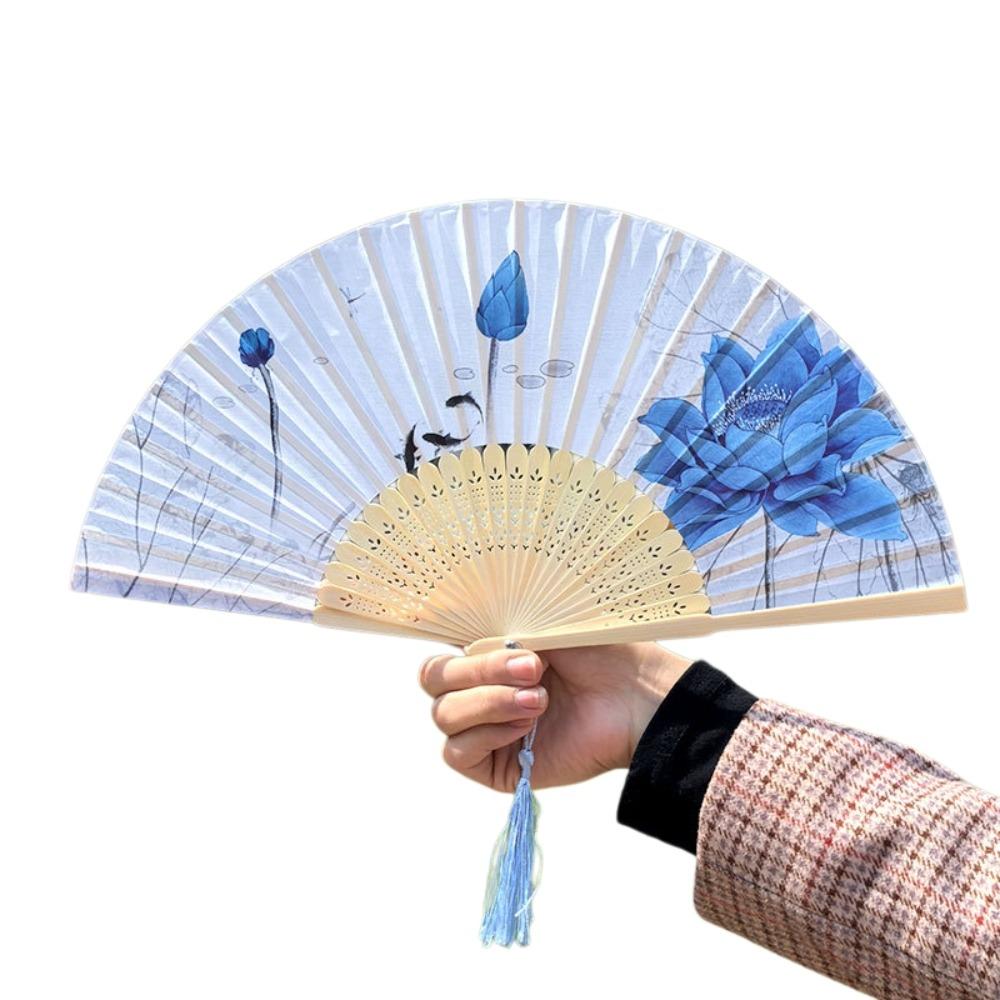 Silk Cloth Folding Flower Hand Fan Bamboo Frame Retro Handheld Fan Creative Dance Fan Gift Giving
