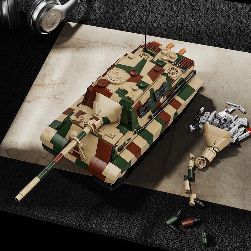 12GO Military JAGDTIGER Tank Model Building Block 97060 Main Battle Tank Vehicle DIY Assembly Bricks Toy for Boys Adult Gifts