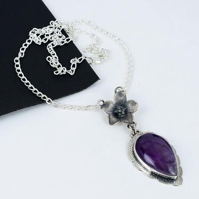 Collana Fiori in Argento Sterling 925 Elettroformato Pietra Naturale Ametista, Argento Ametista Per Moglie Pendente Unisex Regalo Per Mamma