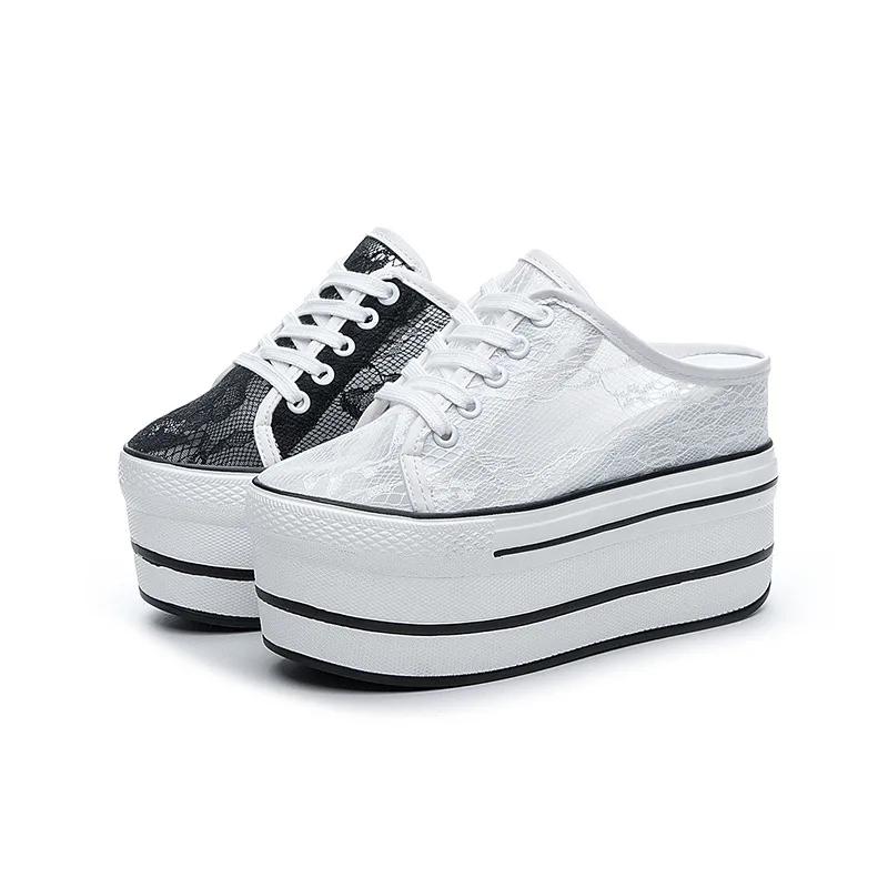 Fashion 2025 Summer Lace Breathable Mesh Shoes, Inner Height, Women's Shoes, Covered Head, Half Slippers, Women's Outer