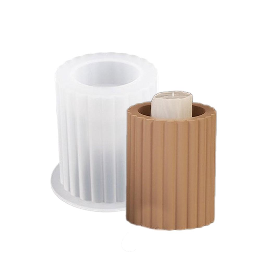 Candle Holder Resin Molds Striped Cylindrical Candlestick Silicone Mold Unique Candle Stand Epoxy Casting Mould DIY