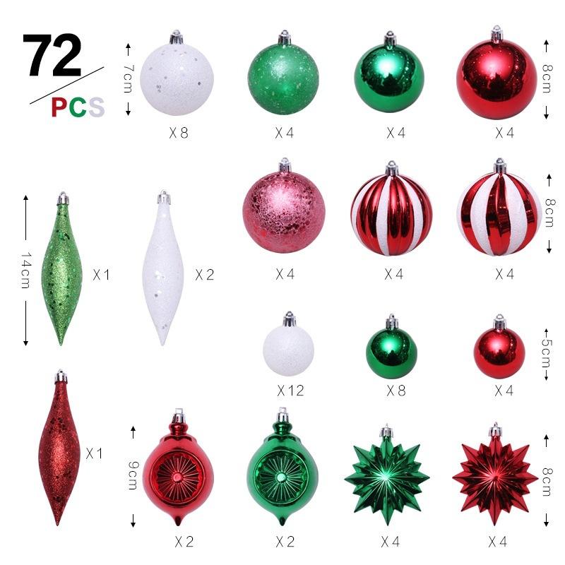 72pcs Luxury Personalized Xmas Baubles Electroplated Painted Shaped Star Ornaments Christmas Balls Set 8cm