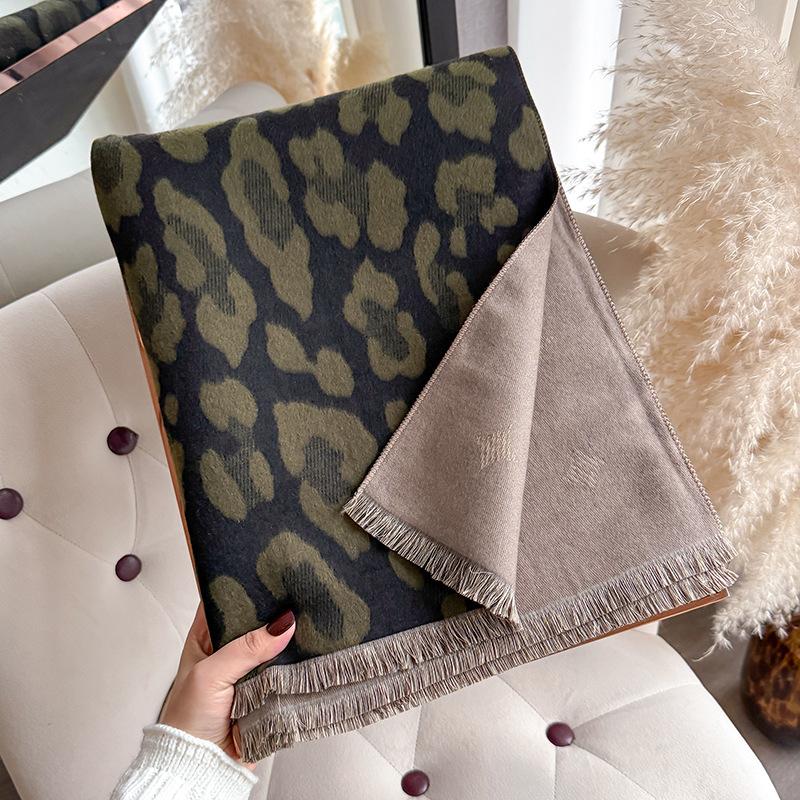 Autumn and Winter European and American Leopard Print Scarf Women's Imitation Cashmere Long Fringed Shawl Scarf Neck Warm Scarf