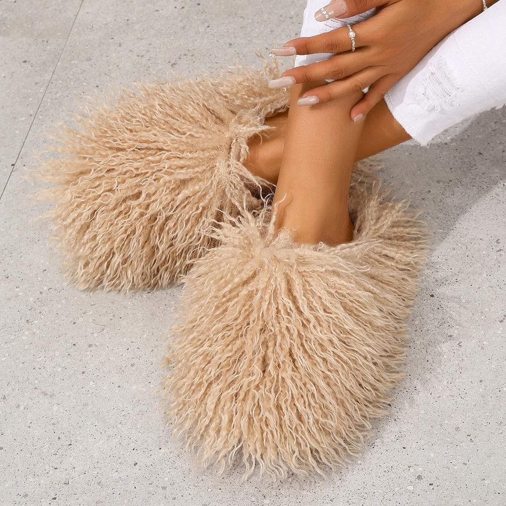 Fashion New Women's Wool winter Slippers Wool Home Warmth Flat Bottom Non slip Sleeve Durable Sandals Fashion Large size Slippers 36-46