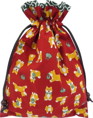 Handgefertigte Kordelzugtasche mit gefüttertem rotem Shiba Inu und Arabeske Hergestellt in Perfekt für Goshuin Klein und Neue Geschenke Japanischer Stil Futter, Muster, Japan,
