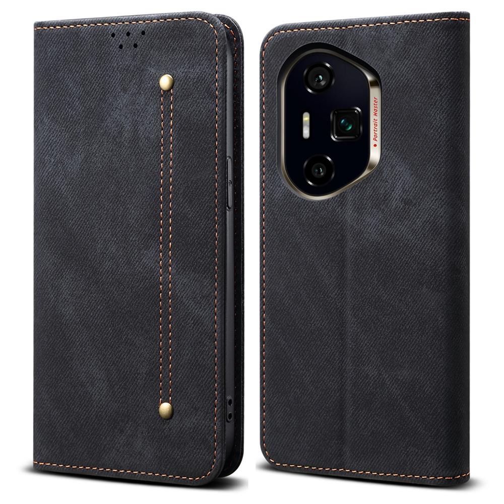 For Honor 400 Pro Case Jeans Cloth Texture Anti-Scratch Leather Stand Phone Cover