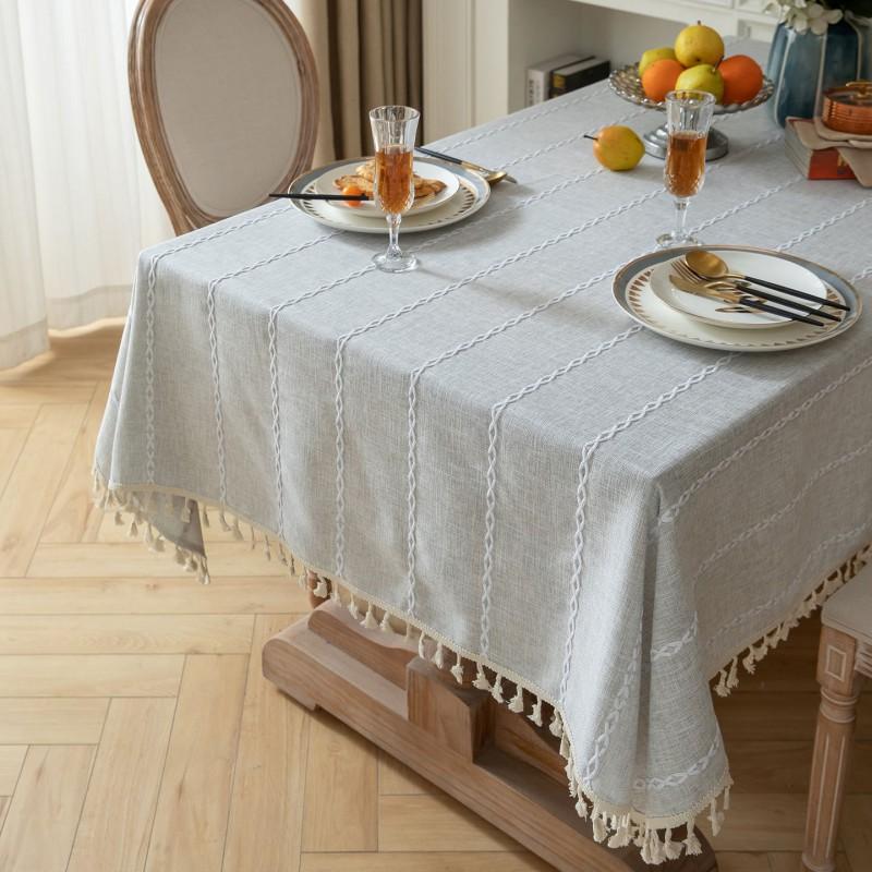 Embroidered Fringe Table Cloth Modern Simple Rectangle Cotton Linen Cover Dining Coffee