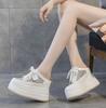Fashion 12CM Air Mesh Genuine Leather Breathable Sandals Flats Hollow Platform Wedge High Brand Bling Shoes Women Slipper Bling