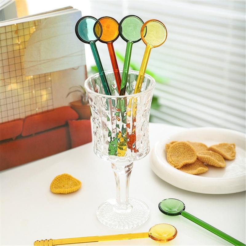 6 Pieces Colorful Glass Spoons Handcrafted Teaspoon for Dessert Presentation Use Practical Kitchen Tool