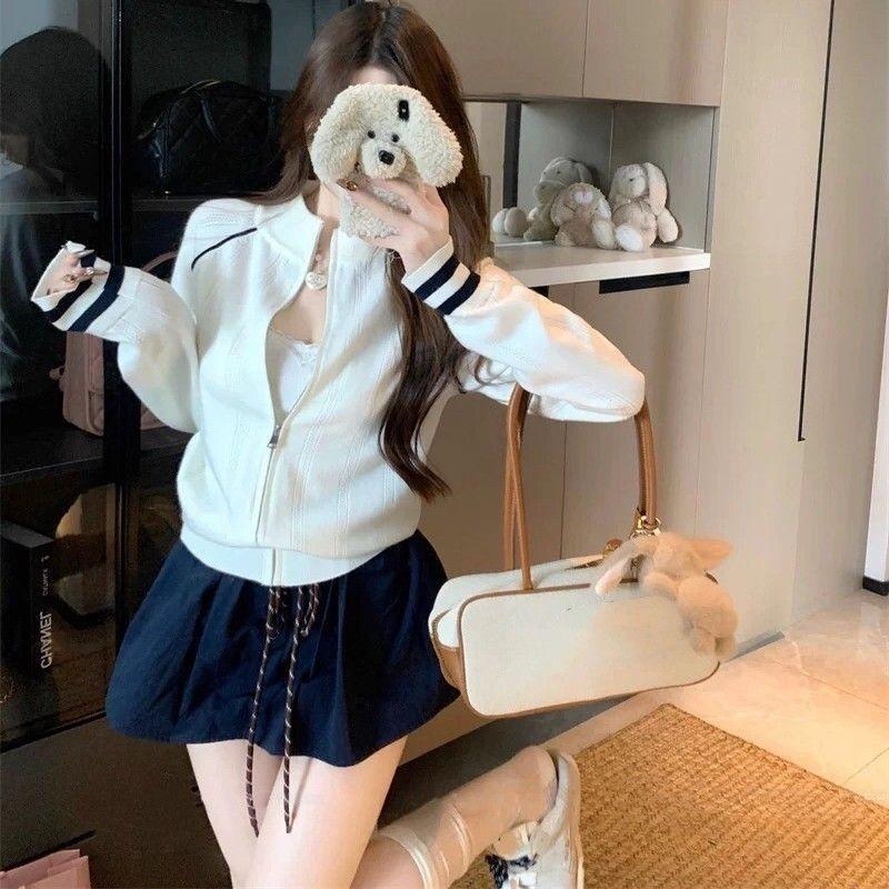 College-style Stand-up Collar, Zipper, Long-sleeved Sweater, Knitted Sweater, Women's Autumn Commuter Versatile Coat Top