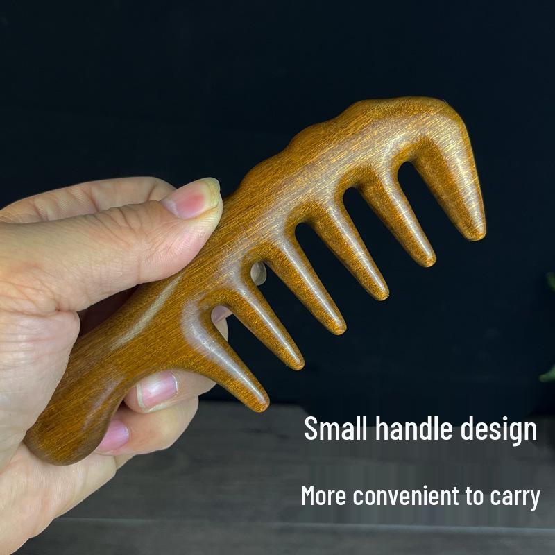 

Гребень из золотого сандала с длинными зубьями для вьющихся волос – Удобный массаж с оригинальной резьбой по дереву.