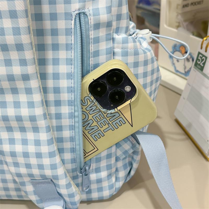 Plaid Student Schoolbag Cartoon Puppy Backpack