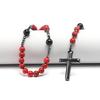 Red Pine Stone Rosary Necklaces Hematite Cross Meditation Jewelry Religious Gift