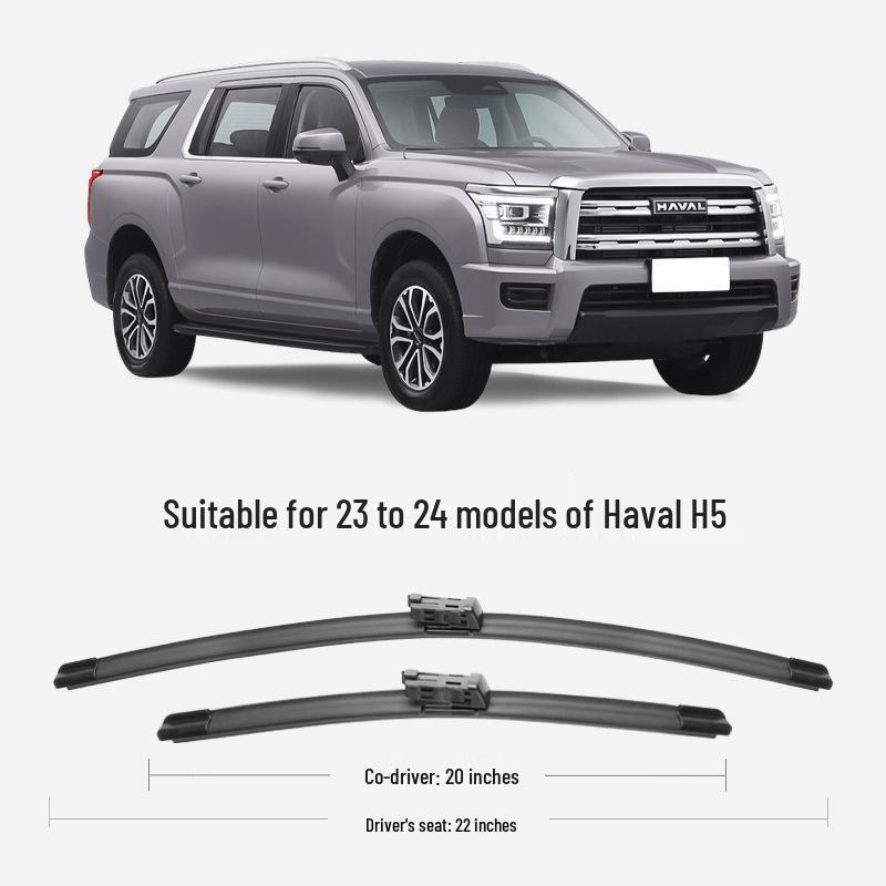 Suitable for 2024 Haval H5 Model Wipers: 24 Front & 23 Rear HD Frameless, Silent Rubber Strip. Haval H5/2023-2025 Set (Front Wipers)
