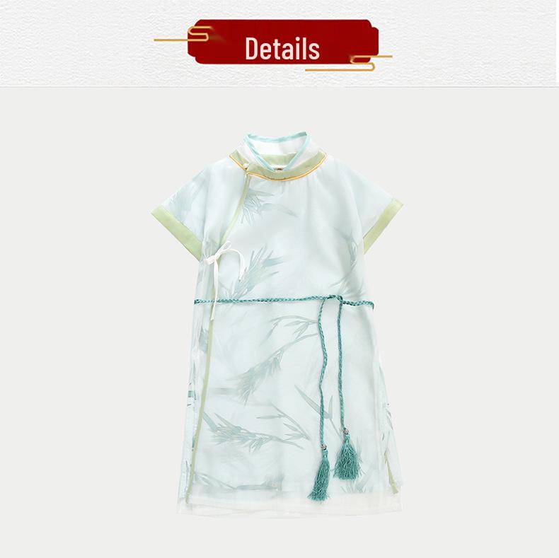2025 Summer New Children's Bamboo Hanfu Set: Short Sleeve Ancient Chinese Style Robe for Boys.