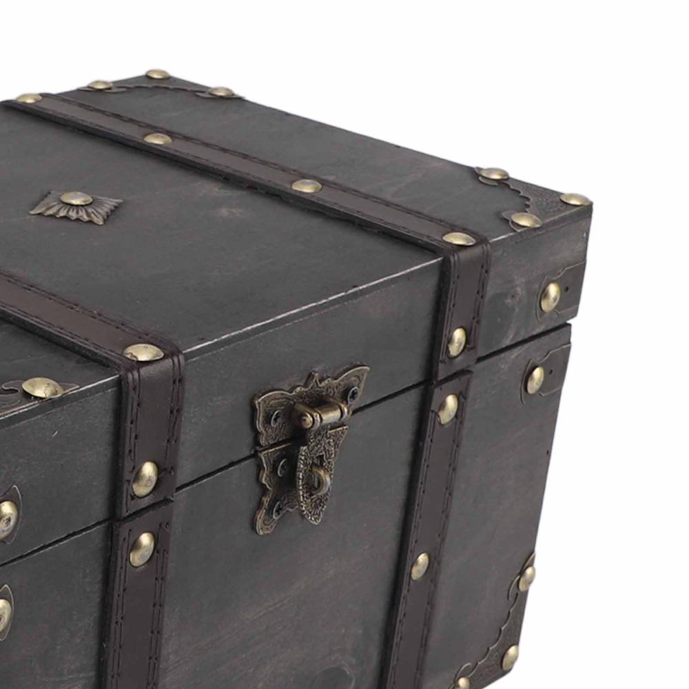 Large Decorative Treasure Chest Grey Wooden Jewelry Box Wooden Storage Box Home Bedroom Decor