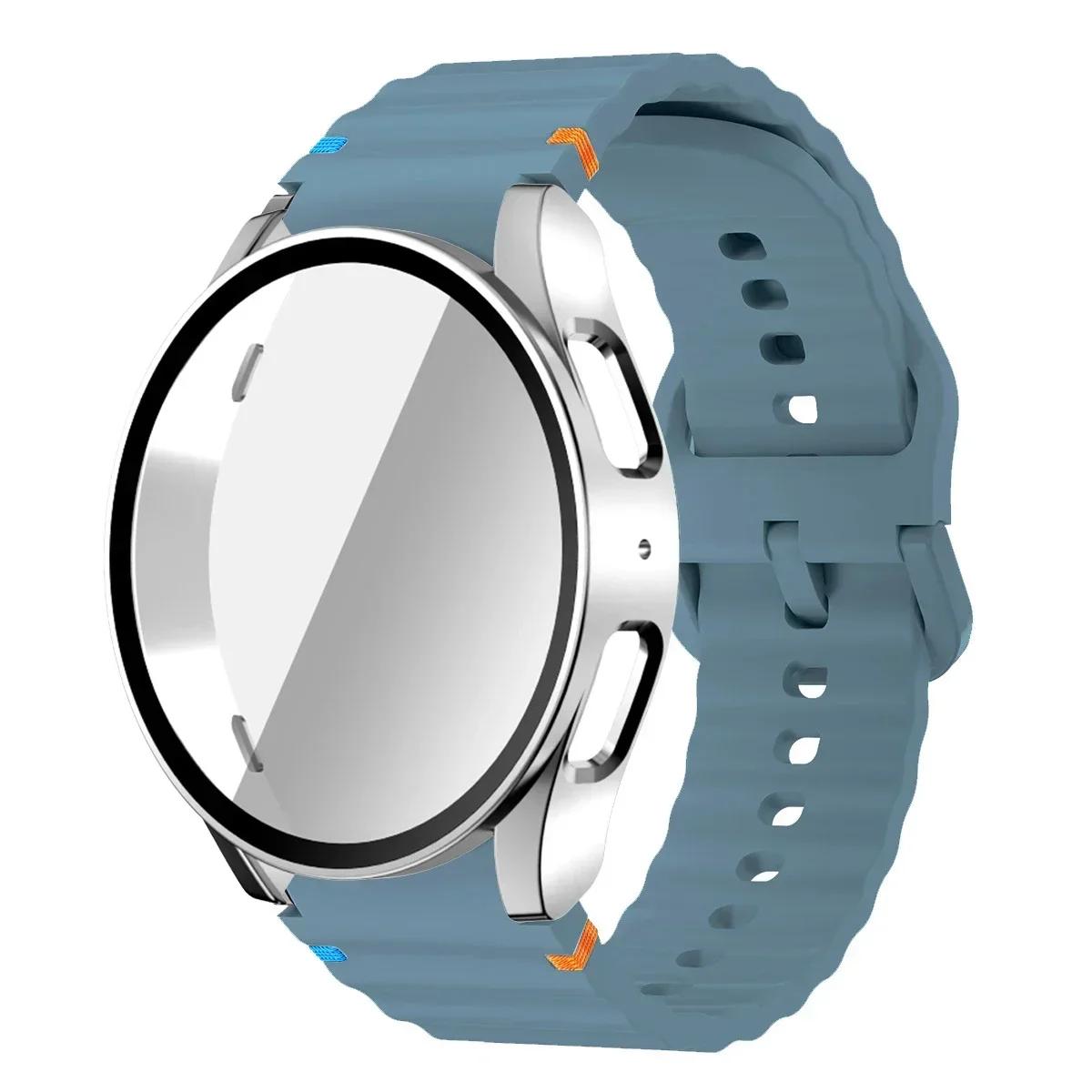

Чохол+Ремінець для Samsung Galaxy Watch 7 6 5 4 40мм 44мм Силіконовий Браслет Ремінець Загартоване Скло Захисна Плівка для Екрану Бампер Чохол Watch 4 5 44mm