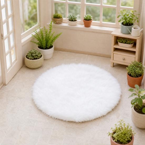 Mini Ev Kilim, 1:12 Ölçekli Minyatür Peluş Yuvarlak Halı, Döşeme Aksesuarları için Küçük Bebek Evi Zemin Matı, Mikro Peyzaj Dekorasyonu