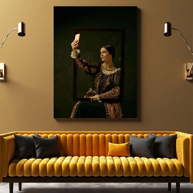 Funny Woman Selfie Canvas Painting Portrait of Bubble Gum Posters and Prints Wall Art Picture for Living Room Wall Decor Cuadros