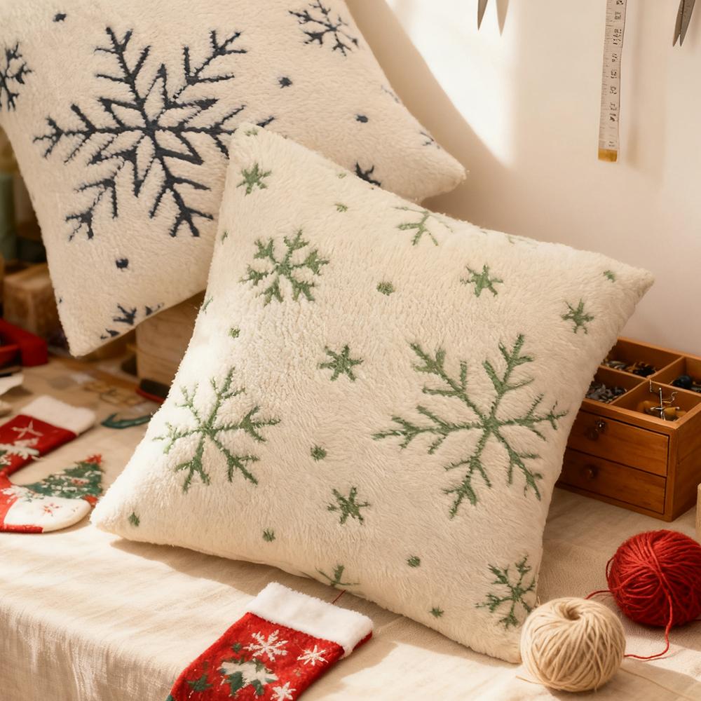 BUYNOW 1PC Plush Snowflake Jacquard Cushion Cover Christmas-themed Soft Minimalist Living Room Sofa Cushion Cover Home Bed Decor