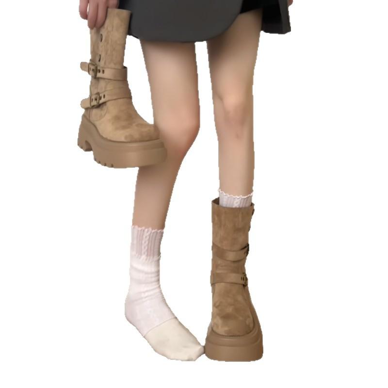 Black retro thick heel platform Martin boots women's 2025 new spring and autumn British style thin and heightened medium boots