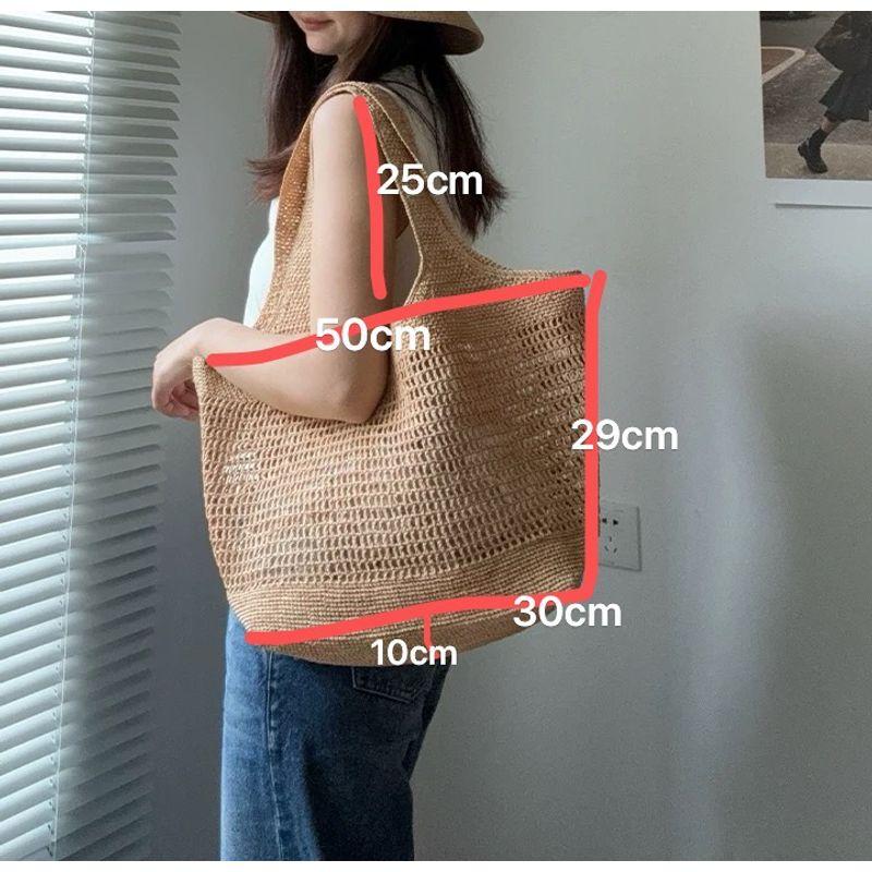 

25 Новая плетеная сумка-тоут из рафии, ручной работы, с полым узором, для отдыха, соломенная сумка, сумка для вина, сумка из волокна, модная