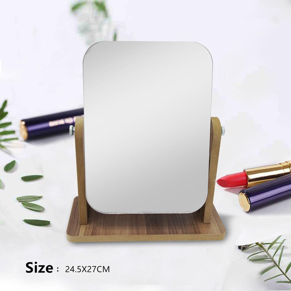 Wooden Desk Mirror Swivel Single-Sided Makeup Table Mirror, Portable Removable Countertop Private Room High-Definition Make Up