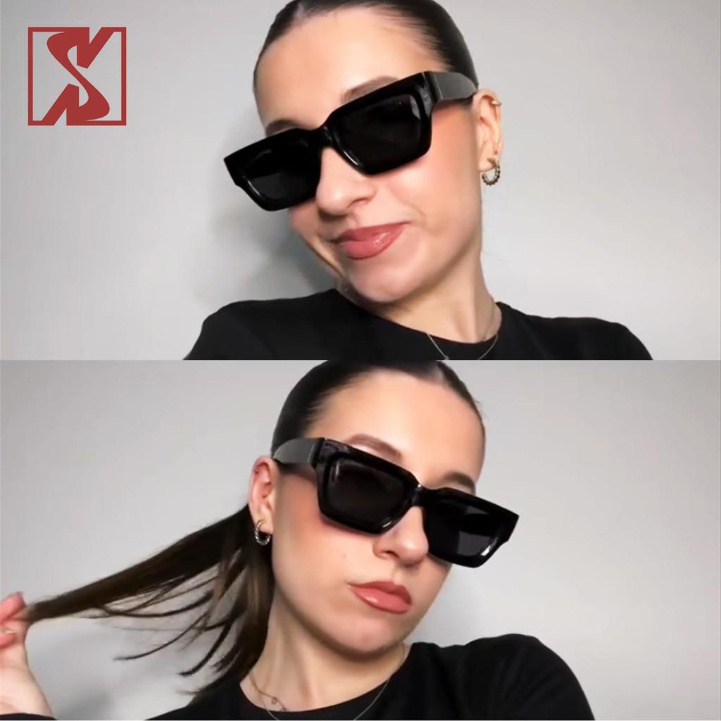 Retro Chunky Square Sunglasses for Men and Trendy Thick Slim Rectangular Designer 90s Eyewear [SHEEN KELLY] Women, Shades,