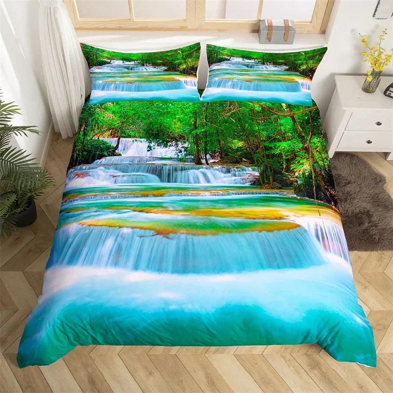 Comforter Natural Landscape Single Twin King Waterfall Bedding Set Polyester Mountains River Comforter For Boys Girl