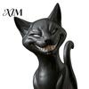 3D-gedruckte Tier-Sammlerstücke Grinsende Schwarze Katze Statue, Sitzende Figur, Dunkles Böses Lächeln Skulpturenstil Skulptur, Halloween Dekoration