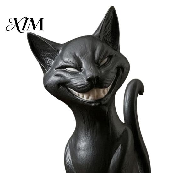 3D-gedruckte Tier-Sammlerstücke Grinsende Schwarze Katze Statue, Sitzende Figur, Dunkles Böses Lächeln Skulpturenstil Skulptur, Halloween Dekoration