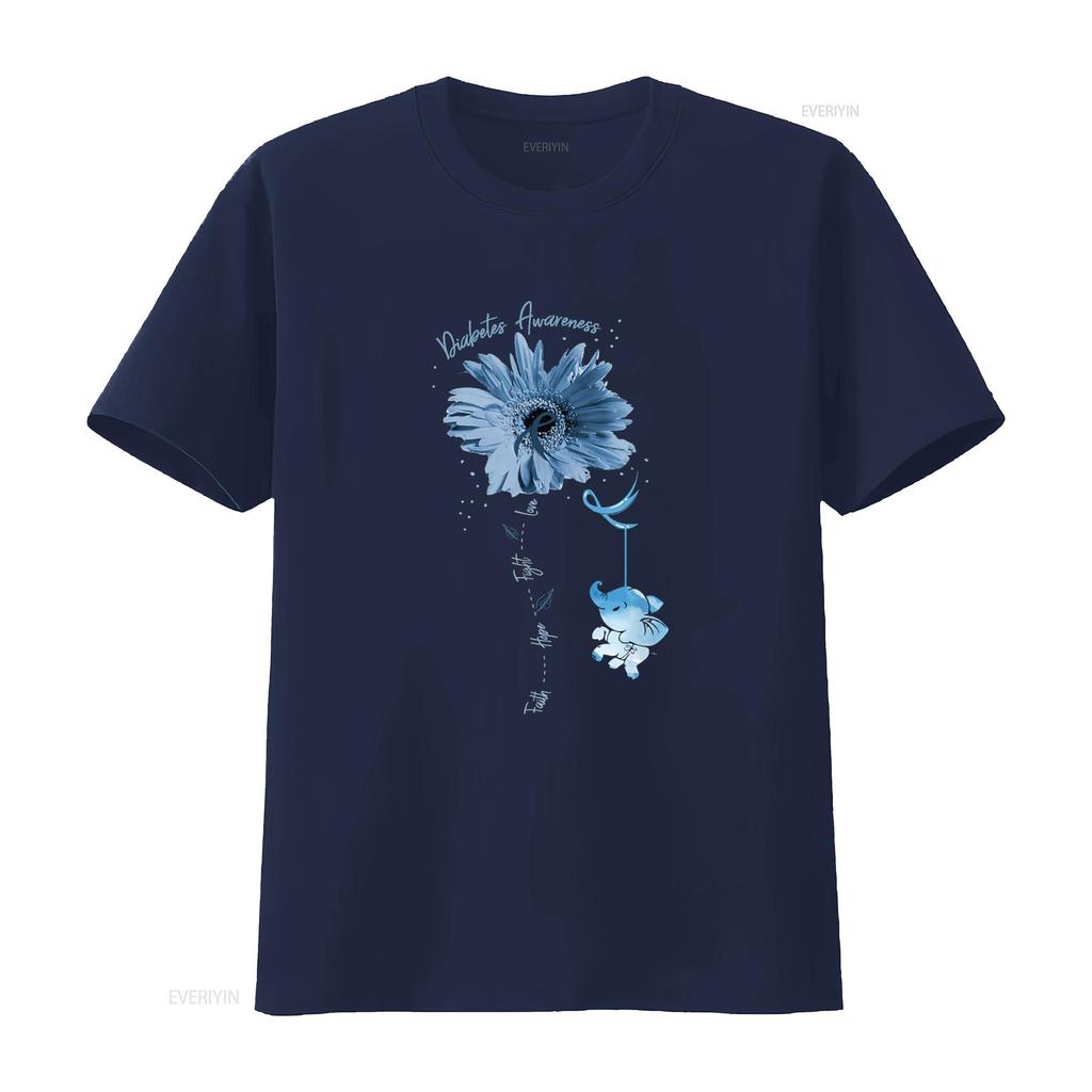 Faith Hope Fight Love Elephant Sunflower Diabetes Awareness T Shirt vintage Washed Slightly Breathable Comfortable graphic