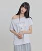 WAIKEI Mellow Dream Cloud Off-Shoulder Short-Sleeve T-Shirt Melange White