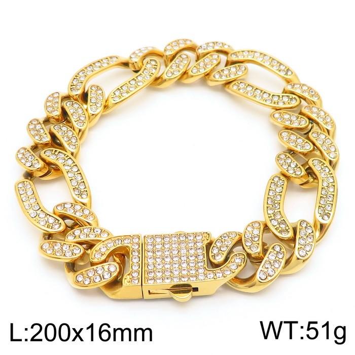 Hip Hop Shiny Rhinestones Bracelet for Men Women High Quality Zircon Cuban Miami Charm Chunky Figaro Chain Gold Color Jewelry