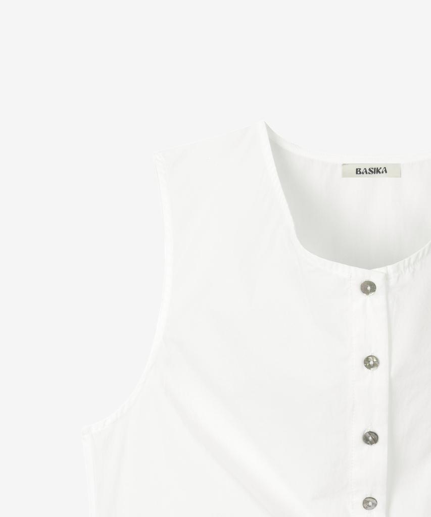 BASIKA Natural Button Sleeveless Blouse (White)