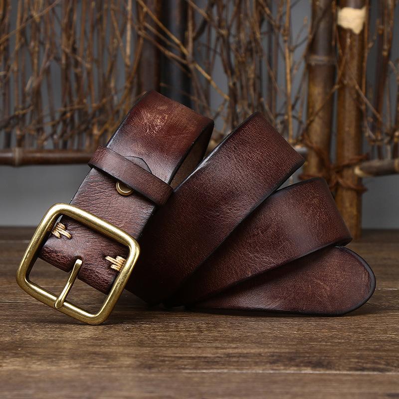 Curea Bărbați Personalitate Retro La modă Plisă Piele de vacă învechită Cupru cu Cataramă Șpinitoare Coreeană Ocazional Curea de blugi