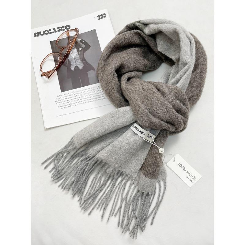 100% wool double-sided small fresh splicing scarf female winter student couple wind warm circumference