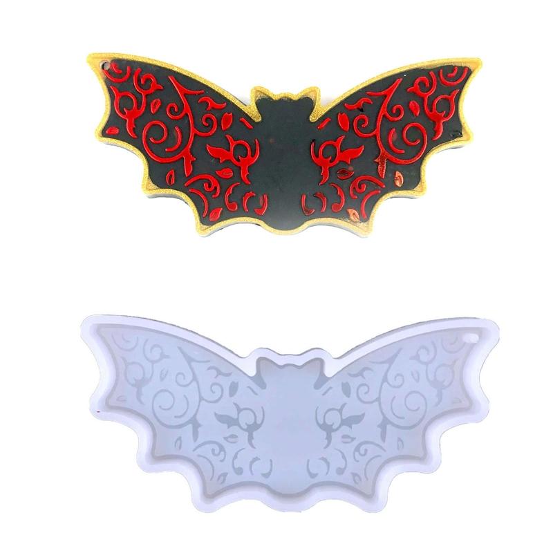 DIY Shiny Halloween Bat Keychain Silicone Mold with Hole for DIY Luggage Tag Resin Casting Mold Trinket Earring Pendant