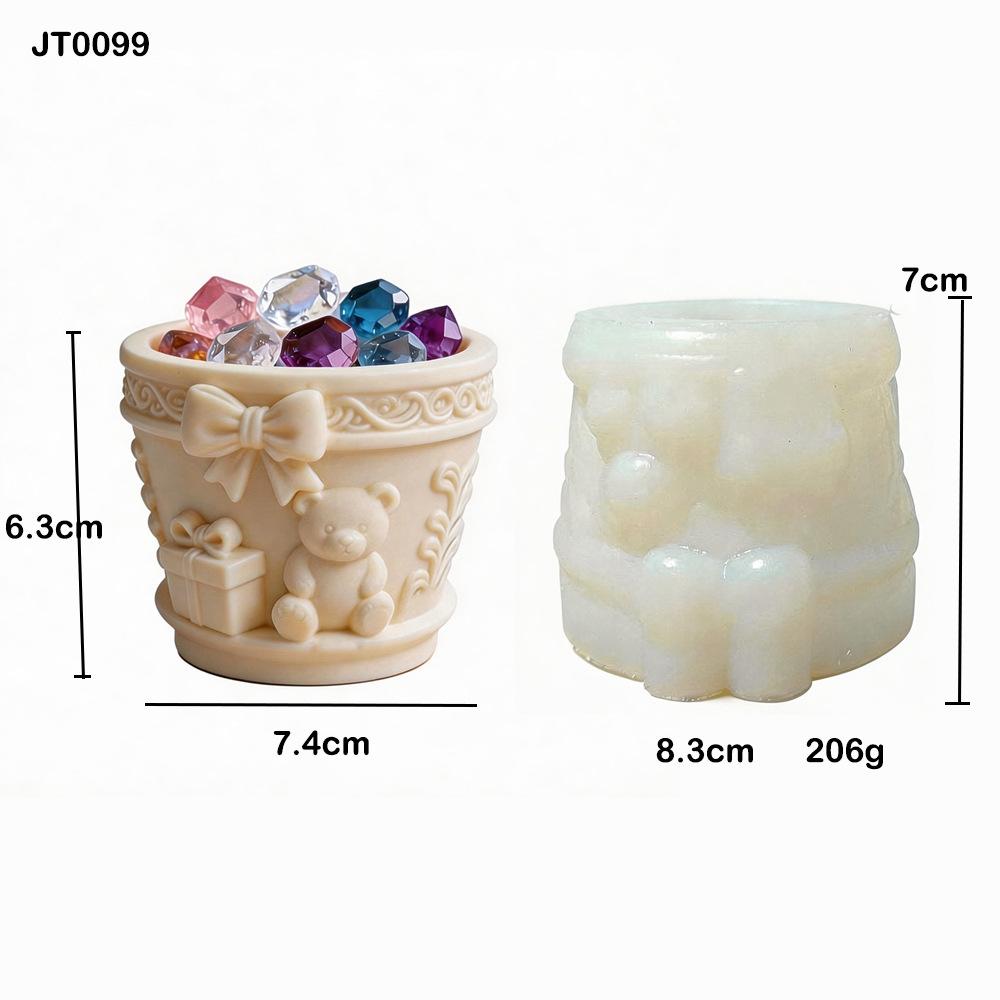 

Cartoon Bear Scented Candle Cup Silicone Mold Cute Bear Bow Plaster Succulent Flower Pot Mold белый