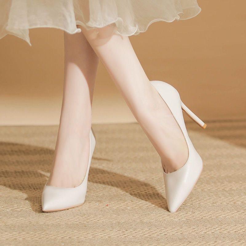 Temperament New Professional Pointed Soft Leather Work Shoes Wear-resistant High Heels Versatile Light Mouth Single Shoes