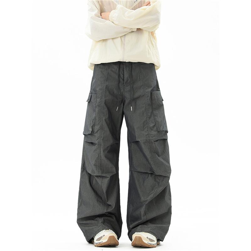 American Wide-leg Paratrooper Overalls Men's Summer Thin Loose Leisure Sports High Street Ruffian Handsome Quick-drying Charge Pants