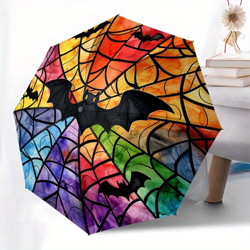 Halloween Bat Stained Cute Window Cling Decoration - Colorful Spiderweb & Bats Window Decals for Home, Party, Haunted House De