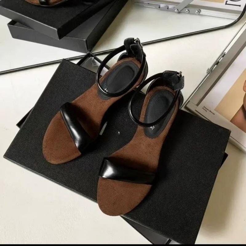 Fashion Women's Fashion Wedge Sandals Summer New Round Toe Open Toe One Strap Bag Heel Anti-Slip Wear-Resistant Flats