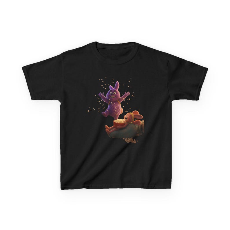 Purple Bunny Character tee | Kids cartoon rabbit jumping over loaf design 150