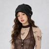 Black pile hat female spring and summer face small bag head hat big head circumference loose hat windproof confinement hat