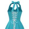 Retro-style Pleated Halter-neck Slimming V-neck Backless Tie-front Orchid Blue Flared Dress – Elegant Performance Attire