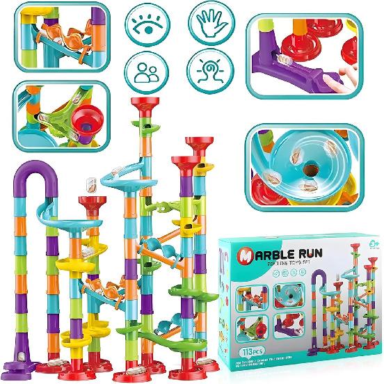 Marble Runs for Kids 4-8,113 Pcs Marble Run Set, Marble Tracks STEM Learning Toy, Construction Building Blocks Toys, STEM Marble Runs for Kids (F16)