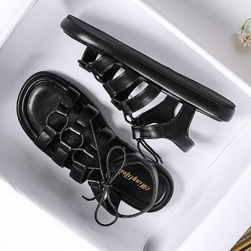 Fashion Women's Sandals Summer Elegant Woman Shoes Low Heels Flats Casual Gladiator White Fish Toe Women Sandals Shoes Woman 2025 Trend