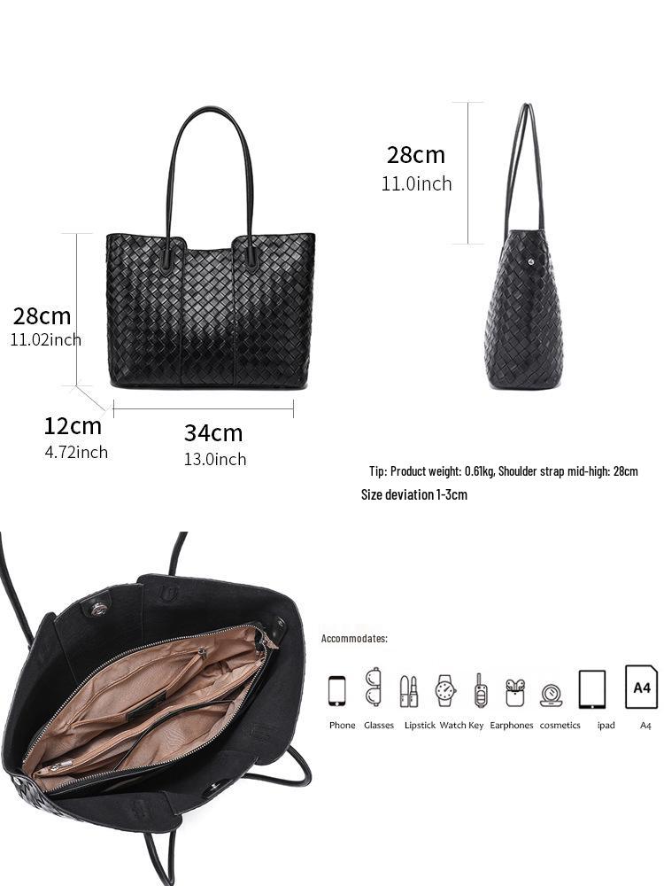 High-End Genuine Leather Women's Woven Tote Bag - Large Capacity, Versatile Cowhide Handbag