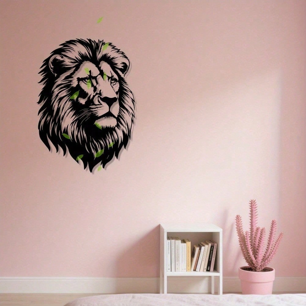 Modern Metal Lion Head Wall Art, Black & Green Rust-Proof Iron Decor